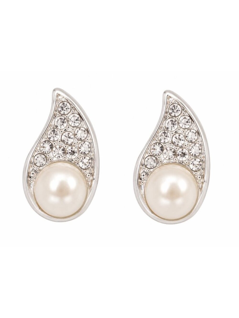 Faux Pearl and Rhinestone Teardrop Stud Earrings